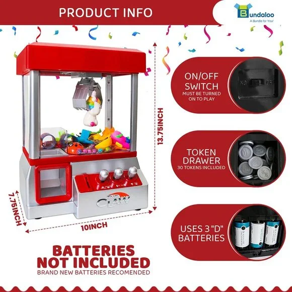 Claw Machine Arcade Game with Sound, Cool Fun Mini Candy Grabber Prize Dispenser